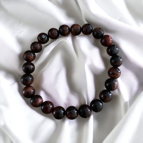 Red Tiger’s Eye Stretch Bracelet, Natural 8mm Beads - Picture 3 of 5